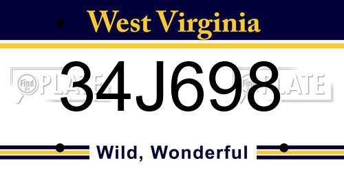 34J698 West Virginia License Plate