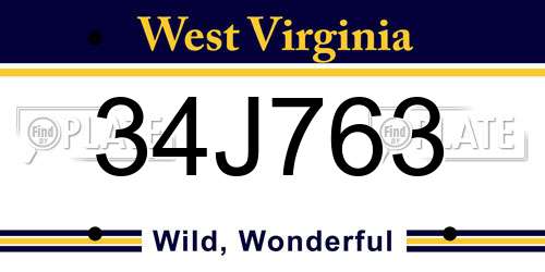 34J763 West Virginia License Plate