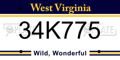 34K775 West Virginia License Plate