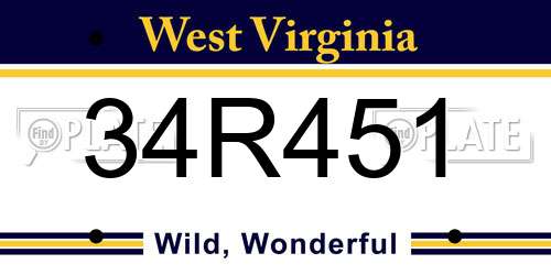 34R451 West Virginia License Plate