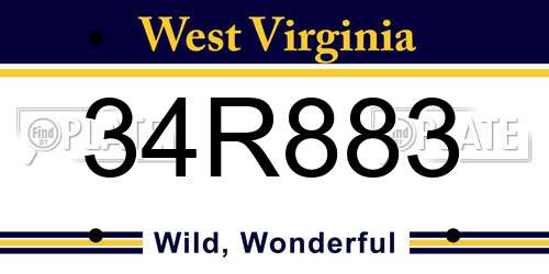 34R883 West Virginia License Plate