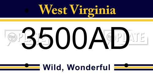 3500AD West Virginia License Plate