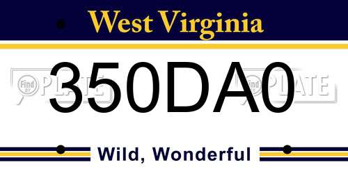 350DA0 West Virginia License Plate