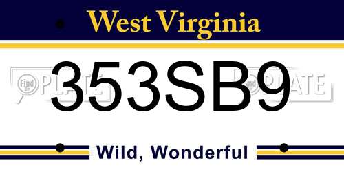 353SB9 West Virginia License Plate