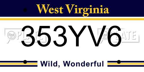 353YV6 West Virginia License Plate