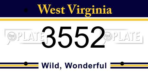 3552 West Virginia License Plate