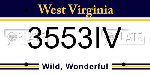3553IV West Virginia License Plate