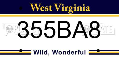355BA8 West Virginia License Plate