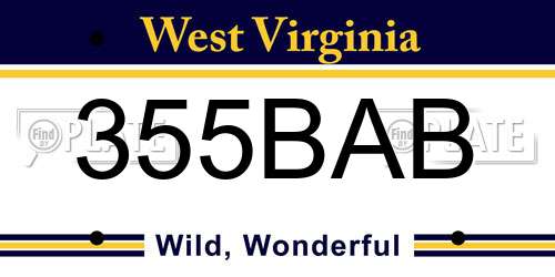 355BAB West Virginia License Plate