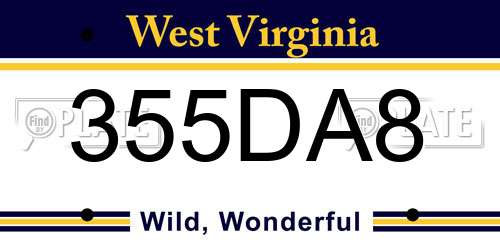 355DA8 West Virginia License Plate