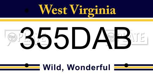 355DAB West Virginia License Plate