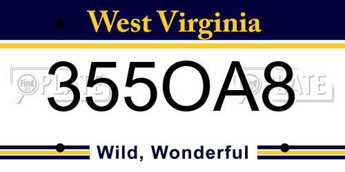 355OA8 West Virginia License Plate