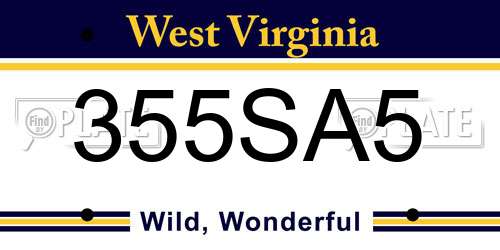 355SA5 West Virginia License Plate
