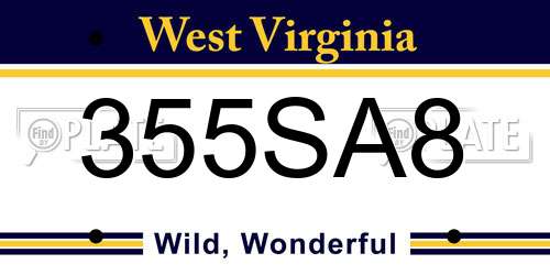 355SA8 West Virginia License Plate