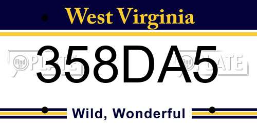 358DA5 West Virginia License Plate