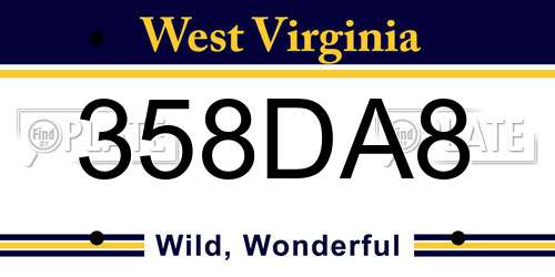 358DA8 West Virginia License Plate