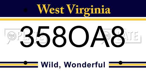 358OA8 West Virginia License Plate