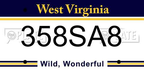 358SA8 West Virginia License Plate