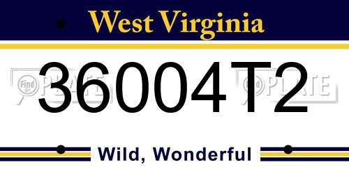 36004T2 West Virginia License Plate