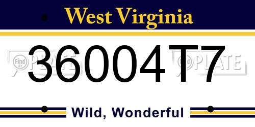36004T7 West Virginia License Plate
