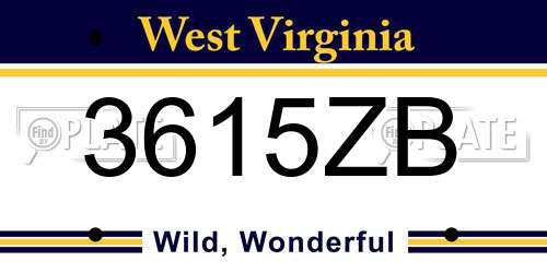 3615ZB West Virginia License Plate