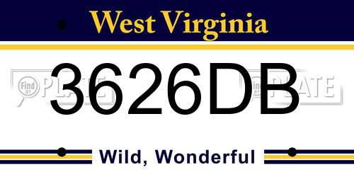 3626DB West Virginia License Plate
