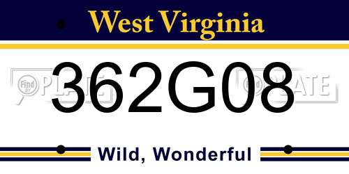 362G08 West Virginia License Plate