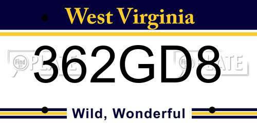 362GD8 West Virginia License Plate