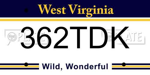 362TDK West Virginia License Plate