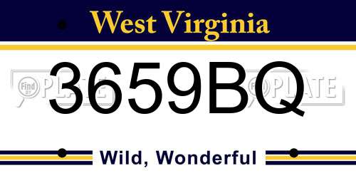 3659BQ West Virginia License Plate