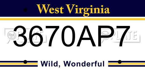 3670AP7 West Virginia License Plate