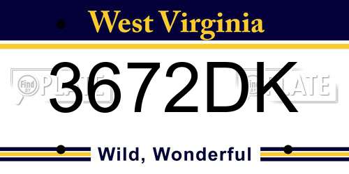 3672DK West Virginia License Plate