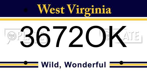3672OK West Virginia License Plate