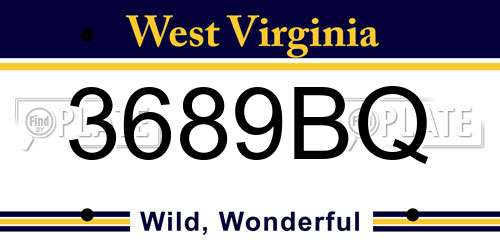 3689BQ West Virginia License Plate