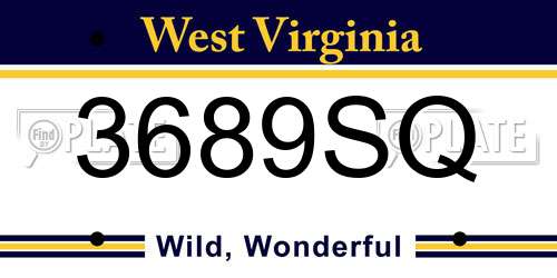 3689SQ West Virginia License Plate