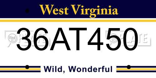 36AT450 West Virginia License Plate
