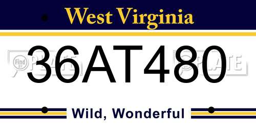36AT480 West Virginia License Plate