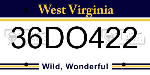 36DO422 West Virginia License Plate