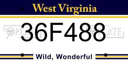 36F488 West Virginia License Plate