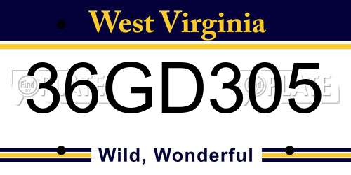 36GD305 West Virginia License Plate