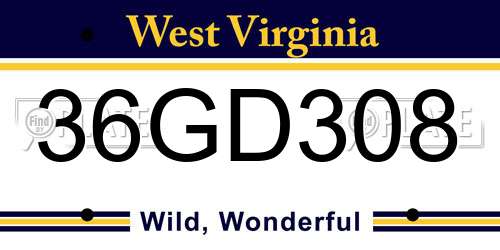 36GD308 West Virginia License Plate