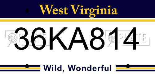 36KA814 West Virginia License Plate