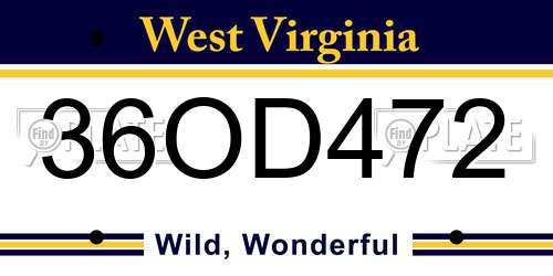 36OD472 West Virginia License Plate