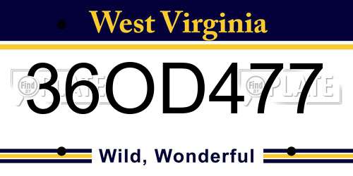 36OD477 West Virginia License Plate