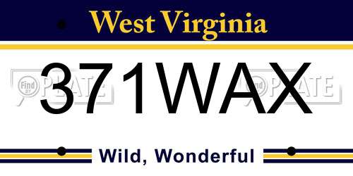 371WAX West Virginia License Plate