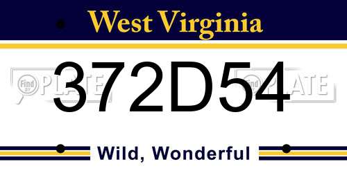 372D54 West Virginia License Plate