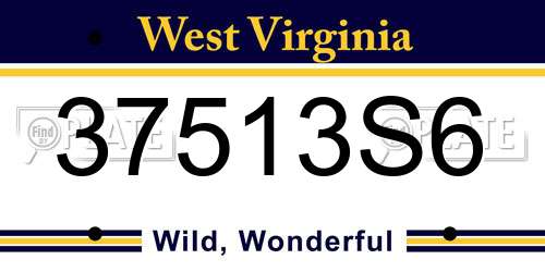 37513S6 West Virginia License Plate