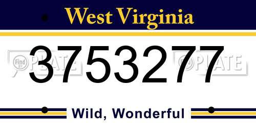 3753277 West Virginia License Plate