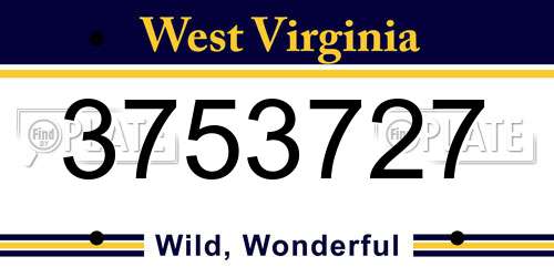 3753727 West Virginia License Plate