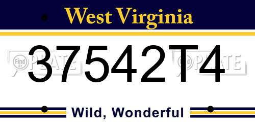 37542T4 West Virginia License Plate